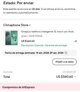 AliExpress: OnePlus 12 versión 16gb - 516gb Envío desde China (leer descripción para más detalles)
