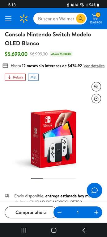 Walmart: Consola Nintendo Switch Modelo OLED Blanco + cupon