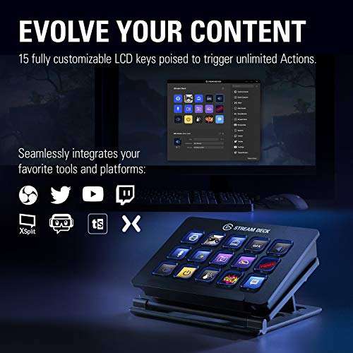 Amazon Corsair Elgato Stream Deck - Controlador para contenido en directo, 15 teclas LCD personalizables