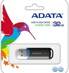 ADATA 32 GB Memoria Flash USB 2.0 con Tapa Color Negro con Azul (Modelo C906)