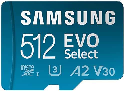 Amazon: SAMSUNG EVO Select Micro SD Tarjeta de memoria + adaptador, 512 GB microSDXC 130 MB/s Full HD y 4K UHD, UHS-I, U3, A2, V30