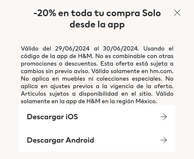 H&M -20% en toda tu compra Solo desde la app