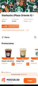Didi food y Starbucks: Bebidas al 2x1 + descuento de $75