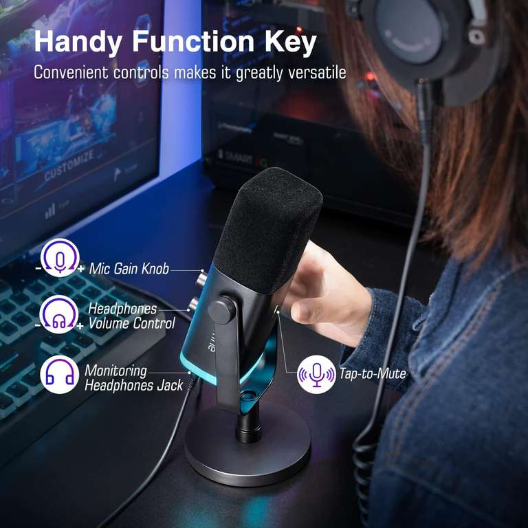 Aliexpress: Microfono dinamico FIFINE con RGB, XLR/USB para grabación de podcasts, transmisión, gaming, conector auriculares
