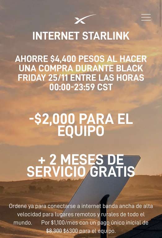 Starlink: 2 MESES INTERNET GRATIS + $2000 DE DESCUENTO DEL EQUIPO