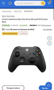 Walmart: Control Inalámbrico Xbox One Series Microsoft X/S Carbon Black