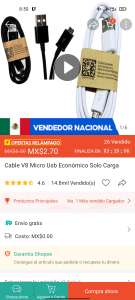 Shopee: Cable V8 Micro Usb Económico Solo Carga
