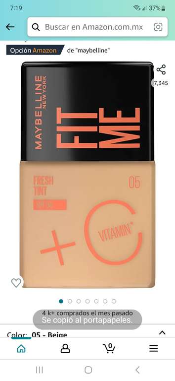 Amazon: Base de maquillaje Fit Me Fresh Tint con Vitamina C, 05 Maybelline