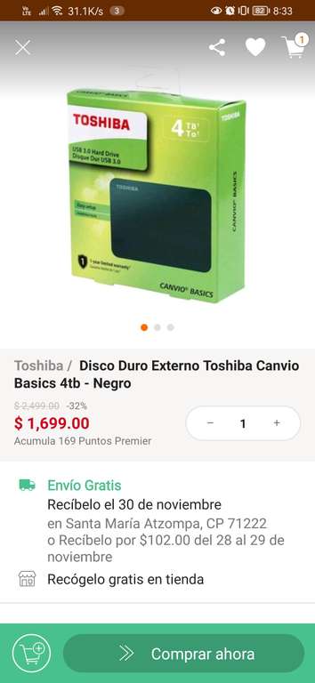 Linio: Disco Duro externo 4TB Toshiba pagando con PayPal perfecto para Xbox One y Series S/X(*solo juegos de Xbox One)