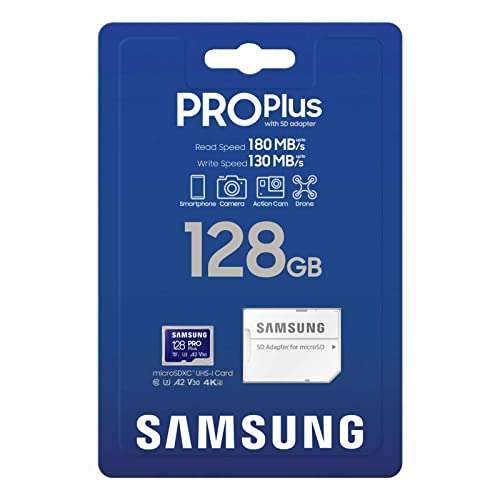 Amazon: 3 Memorias Micro SD SAMSUNG 128GB New Pro Plus y Adaptador MB-MD128SA/AM ($154 c/u)