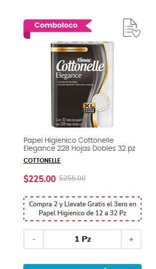 HEB: 3x2 Papel Cottonelle Elegance 228 Hojas Dobles 32 pz 4.22 x rollo