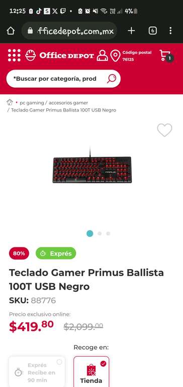 Office Depot: Teclado Gamer Primus Ballista 100T Barato