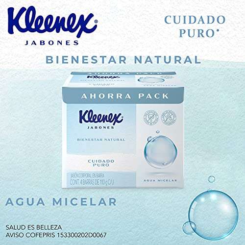Amazon: 4 Jabones marca Kleenex, Agua micelar, de 110 grs. c/u