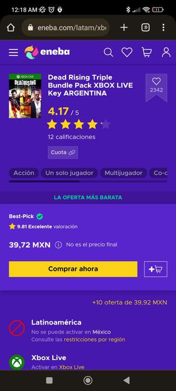 Eneba: 3 Dead rising por $70 Xbox *Argentina, Diego Armando