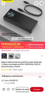 Aliexpress: Baseus Powerbank Amblight 65w Samsung y Huawei 30000mAh