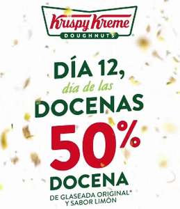 Krispy Kreme: Docena Glaseada Original y Sabor a Limón con 50% (día 12 de cada mes)