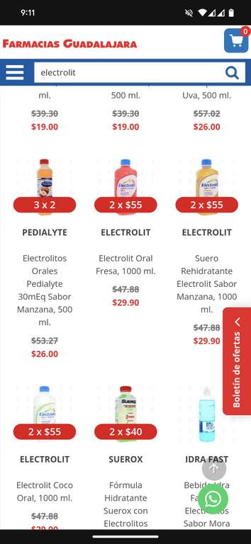 Farmacias Guadalajara: Electrolit 2x55 de un litro