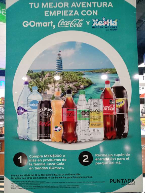 Go Mart: Xel-ha 2x1 en entradas al parque Xel-ha comprando $200 en productos Coca-Cola en GOmart