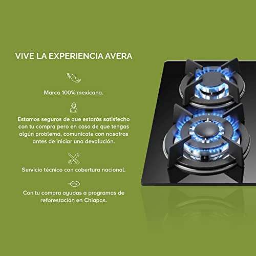 Amazon: AVERA Parrilla de Gas 4 Quemadores, Vidrio Templado Negro 60cm (Incluye Todos los accesorios para Instalarla)