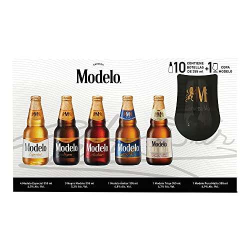 Amazon: Pack Cerveza Modelo Premium Pack 10 Botellas 355ml + Copa + Cupón  14% = $ | Envío gratis con Prime 