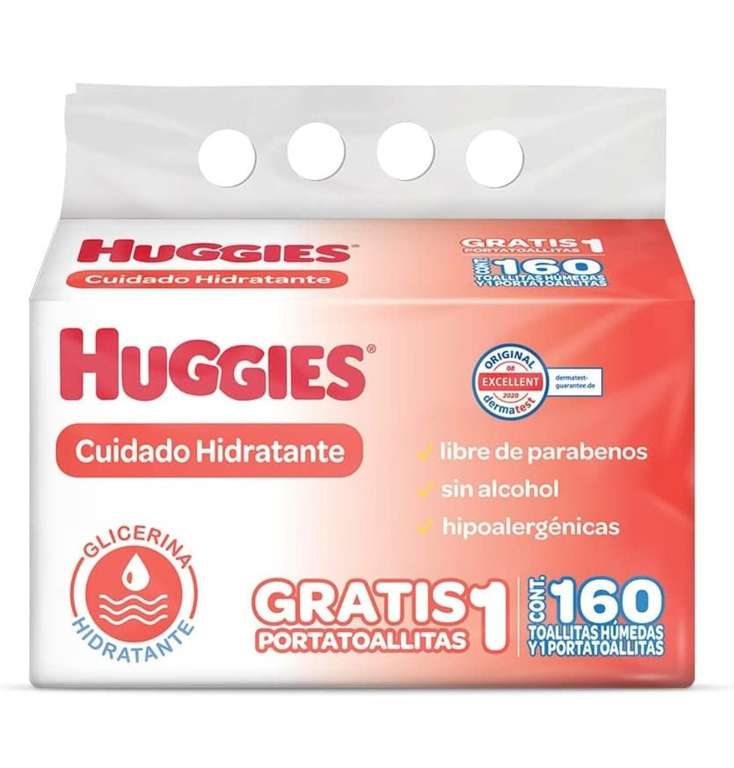 Amazon: Huggies Cuidado Hidratante Toallitas Húmedas para Bebé, Paquete con 160 piezas (2 paquetes de 80 toallitas c/u) + Portatoallitas