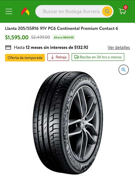 Llantas Continental Premium Contact 6 205/55R16 Bodega Aurrerá