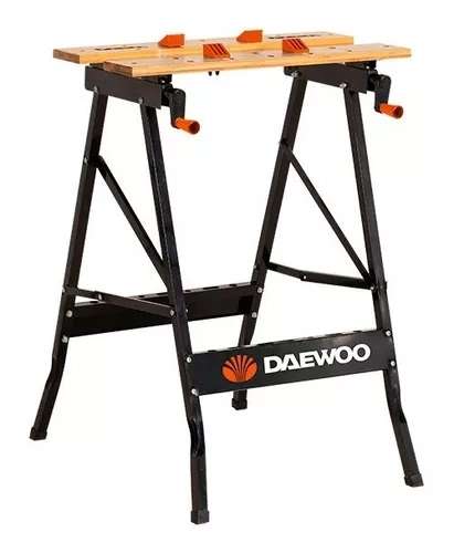 Mercado Libre: Daewoo - Mesa de Trabajo Plegable - Superficie de Bambu - Estructura Metálica - Compartimiento para Herramientas - Hasta 70Kg