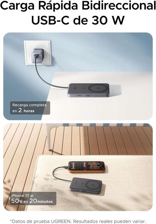 UGREEN MagFlow Air – Power Bank Magnetica Sottile Da 10000mAh Con Ricarica Qi2 15W