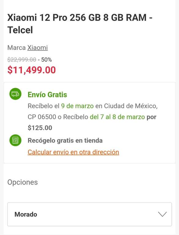 Linio: Celular Xiaomi 12 PRO envio de México al 50% solo para uso con Telcel color morado