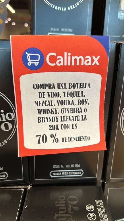 Calimax: Compra una botella de licor y llévate la segunda con 70% de descuento.