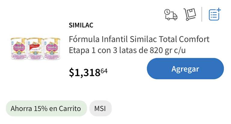 Fórmula Infantil Similac Total Comfort Etapa 1 con 3 latas de 820 gr c/u