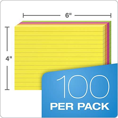Amazon Oxford, brillo de tarjetas de índice, 100 unidades, Assorted Glow Bright, 10.2 x 15.2 cm- envío prime