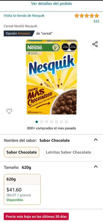 Amazon: Cereal Nesquik 620g | envío gratis con Prime