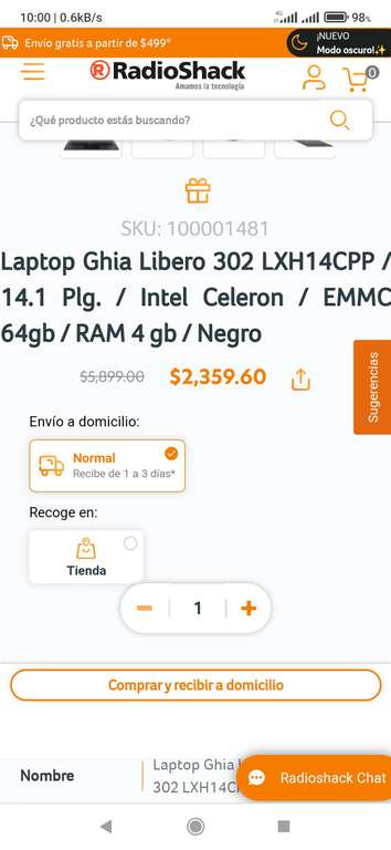 RadioShack laptop Ghia Libero básica 14