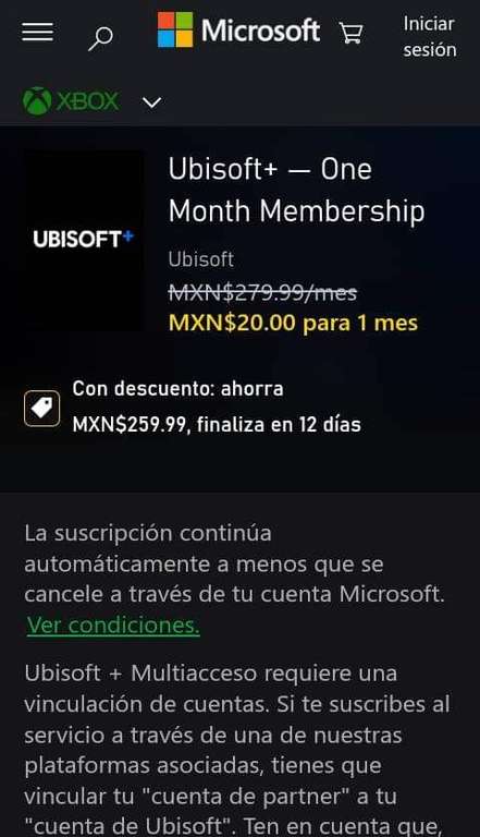 Xbox | Ubisoft+ $20 por 1 mes