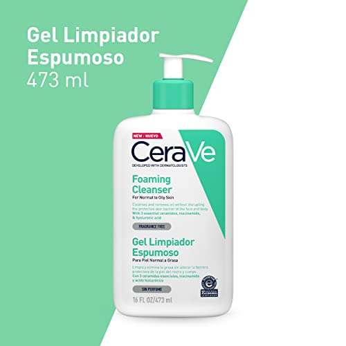 Amazon: CeraVe Gel Limpiador Espumoso |473ml| Limpiador diario para piel mixta grasa + crema hidratante |50ml| hidrante diario para rostro