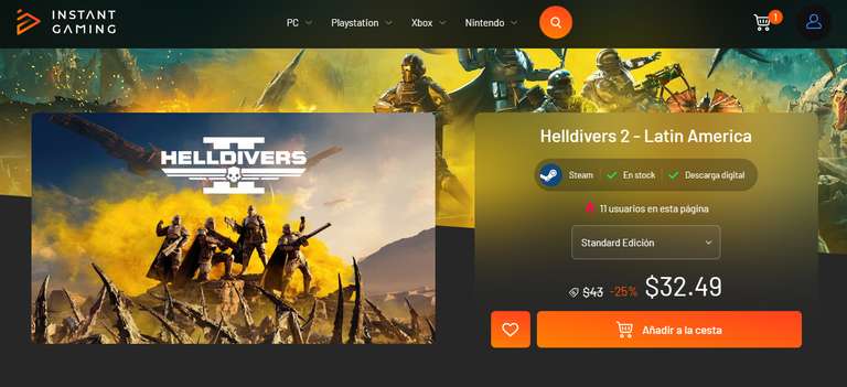Instant Gaming: Helldivers 2 Standard para Steam - Premium a $814 - clave Latinoamérica