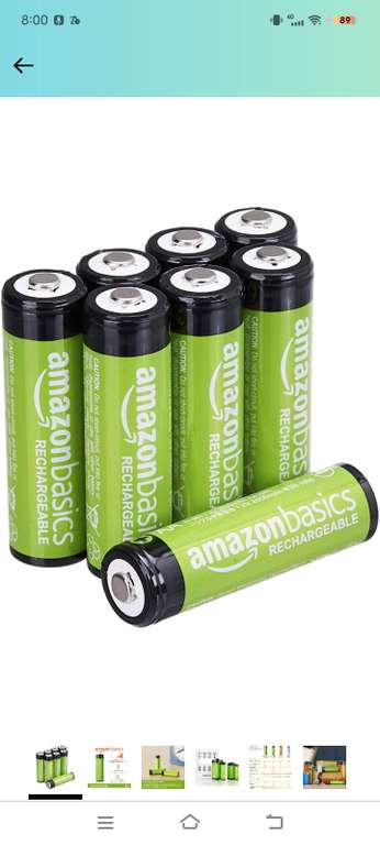 Amazon: 8 Baterías recargables precargadas Amazon Basics