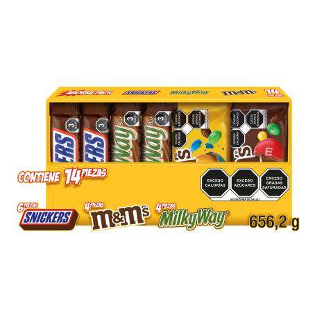 Sam’s club: Caja Chocolates Snickers, Milky Way, M&Ms - 14 Piezas - 656.2g