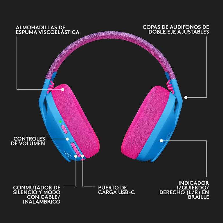 Amazon: Logitech G435 Audífonos Inalámbricos Gaming, on-ear, micrófonos integrados, batería de 18 horas, compatibles Dolby Atmos - Azul