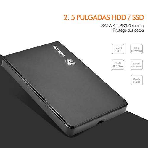 Amazon: Carcasa de Disco Duro móvil USB 3.0, Compatible con HDD SSD de 2.5" SATA I/II/III 7 mm 9.5 mm, 6TB MAX, Envio gratis con PRIME