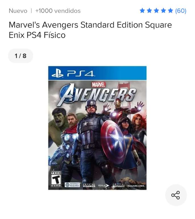 Mercado Libre: Avengers para PS4