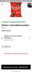 Soriana Uber eats. Chocolate Carlos v en polvo a 1 peso