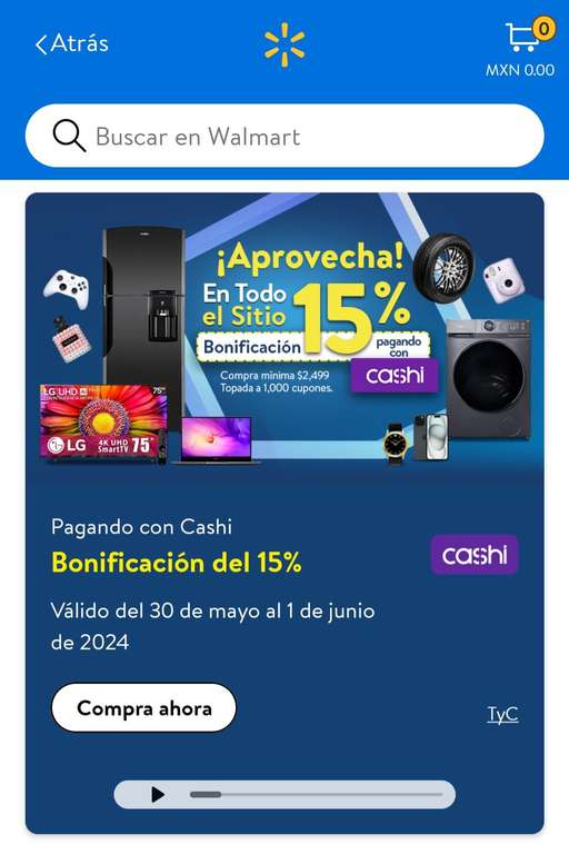 Walmart: 15% De Bonificación pagando con Cashi [TODO EL SITIO] | Compra mín $2499 YA BONIFICA!!!