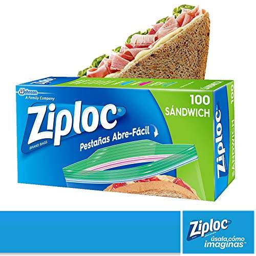 Amazon: Ziploc Bolsa Reutilizable para Sandwich 100 bolsas | Planea y Ahorra, envío gratis con Prime