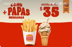 Burger King [app]: Papas y cono por $35
