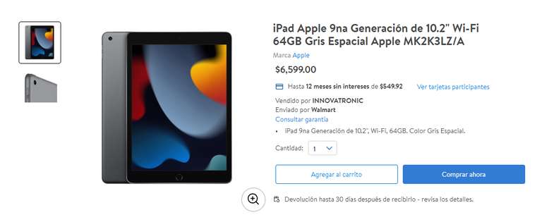 iPad Apple 9na Generación en Walmart