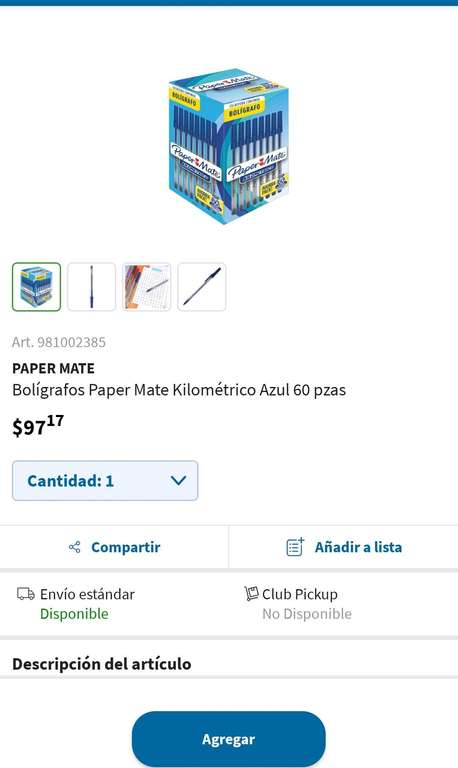 Sam's Club: Bolígrafos paper mate kilométrico, azul con 60 piezas
