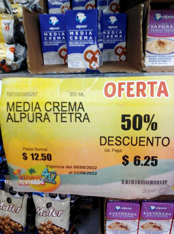 Super Akí Centenario (Mérida): Media Crema, Leche Evaporada Deslactosada Alpura 50% de descuento, Cacahuate Japonés Mafer + Kacang gratis