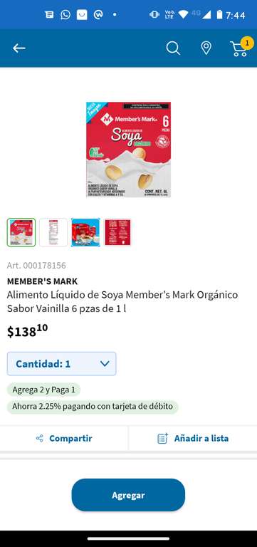 Sam's club: Leche de soya Members Mark 6 Pack agrega 2 y paga 1